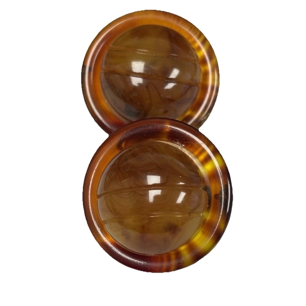 Vintage Retro Brown Marbled Dome Deco Bakelite? Large Clip on Earrings Disc Ball